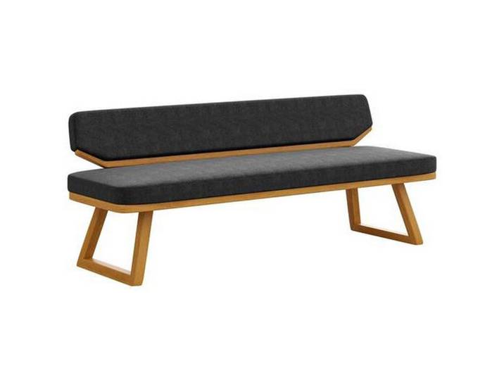 Carryhome Sitzbank, Eiche, Dunkelblau, Holz, Eiche, massiv, 3-Sitzer, 190x80x52 cm, Stoffauswahl, mit Rückenlehne, Esszimmer, Bänke, Sitzbänke