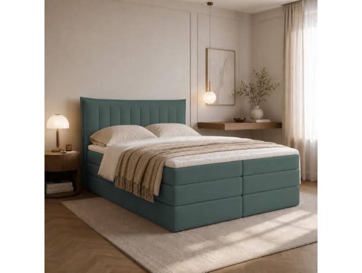 EURO-MOEBEL Boxspringbett Luna Plus Bett mit Taschenfederkern und Bonellfederkernmatratze (Grün - Itaka 10, 120 x 200)