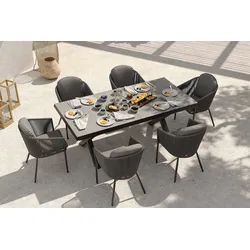 OUTFLEXX Tavio Garten-Essgruppe, schwarz/dunkelgrau, Alu/Rope/Steinimitat, 200/260 x 103 cm, ausziehbar, 6 Diningsessel