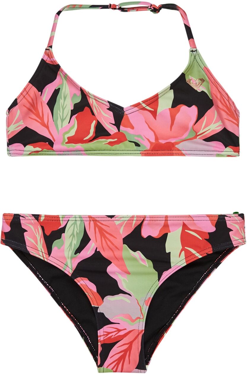 Bustier-Bikini ROXY "Active", Mädchen, Gr. 12(148-156cm), grau (anthrazit the moves floral), Recycling-Polyester, Bikini-Sets Bustier-Bikini anthrazit the moves floral 12(148-156cm)