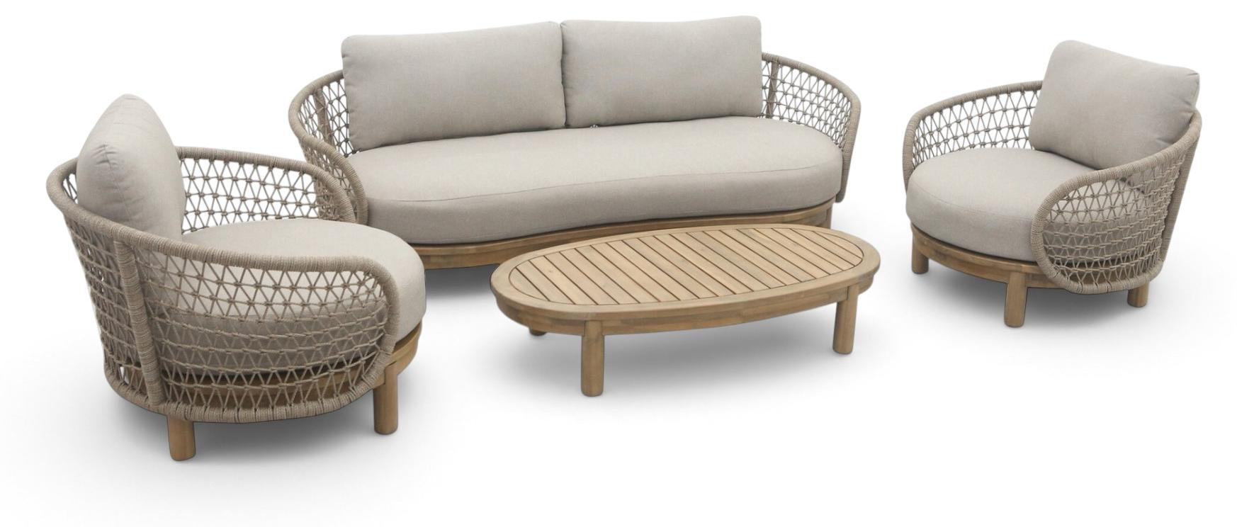 Lounge-Set Maka | 4-teilig | Sand | Akazienholz
