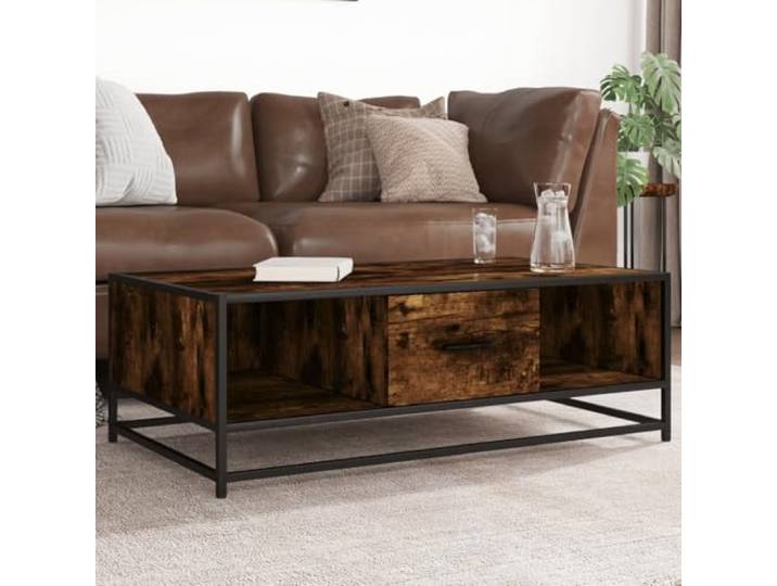 HEFZGDB Couchtisch Räuchereiche 100x57x35 cm Holzwerkstoff Metall Industrie Beistelltisch mit Stauraum stabil langlebig