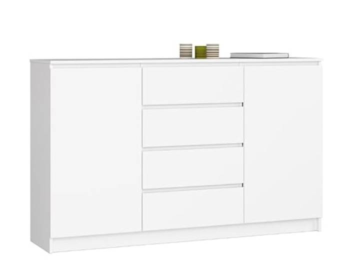 BDW - Kommode mit 4 Schubladen, Komodenschrank K160, Sideboard mit 2 Türen, Wohnzimmer Schlafzimmer Flur Möbel, Büroschrank, Robustes Material - 160x40x99 cm, Weiß