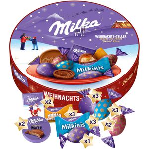 Milka Minischokolade Weihnachtsteller, 8 Sorten, 19 Stück, 195g