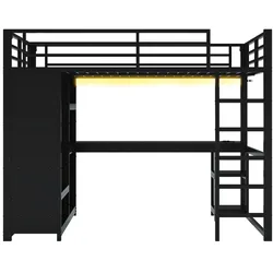 STILVORA Hochbett aus Metall, Schwarz, 140x200 cm, gewerblich geeignet, mit Schreibtisch und Stauraum