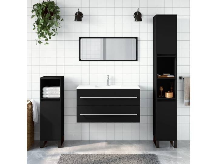 vidaXL Badschrank mit Spiegel Schwarz Holzwerkstoff