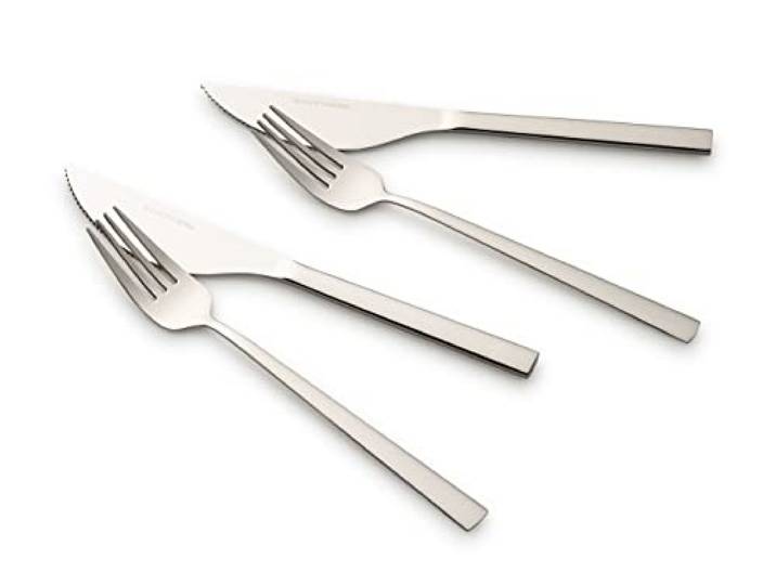 ECHTWERK couverts à pizza\, couverts à pizza\, couverts à steak\, couverts à dîner 4 pièces pour max. 2 personnes\, avec 2 couteaux à pizza et 2 fourchettes à pizza en acier inoxydable\, version argentée