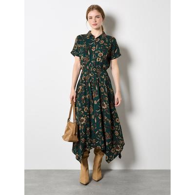 Midikleid APRICOT "Florales Midikleid", Damen, Gr. XL (42), N-Gr, grün, gewebt, Obermaterial: 100% Viskose CV., geblümt, normal, Gerade, Kleider Midikleid, mit Seitentaschen, mit halber Knopfleiste