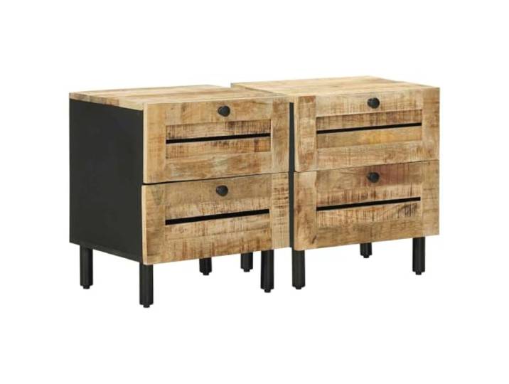 LMTYOENFG Nachttisch 2er Set aus Mango Massivholz, 40x33x46 cm, Natur Massive Beistelltische fürs Schlafzimmer mit stilvollen Messingknöpfen und geräumigen Schubladen für persönliche Dinge.