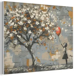 AKUSTIKBILD Baum - Graffiti - Banksy-Stil - Ballon-Mädchen Gemälde 80x60 cm