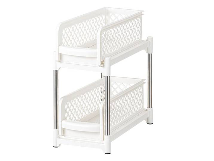 2x Tiroir coulissant plastique 2 niveaux blanc pour cuisine .