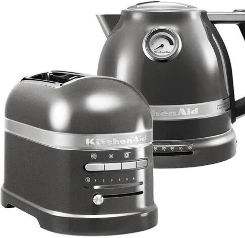 KitchenAid Artisan Medallion Silver 2 Slot Toaster and Kettle Set