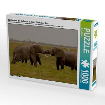 CALVENDO Puzzle Spielstunde der Elefanten in freier Wildbahn. Kenia | 1000 Teile Lege-Größe 64x48cm Foto-Puzzle für glückliche Stunden