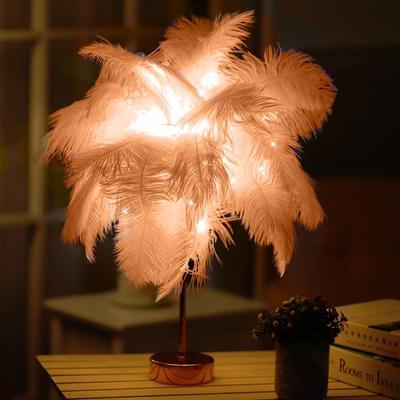 Inspired Deals Ostrich Feather Table Lamp LED Feather Night Light Wireless Decorative Bedroom Lamp With Remote Control orange