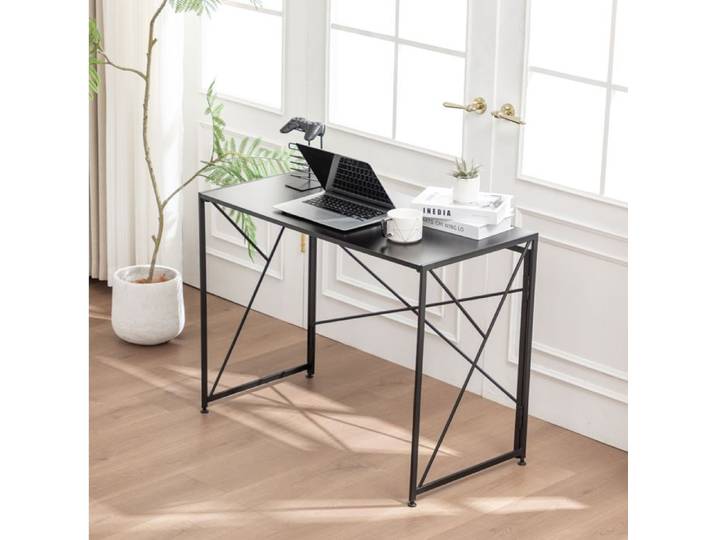 Bureau pliable noir 99 x 50 x 75 cm en MDF et métal table rectangulaire pour bureau à domicile et petits espaces