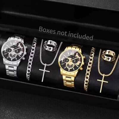 Fusion Finds Luxury Men's Quartz Watch & Bracelet Set Business Watch For Men Gift Collection b