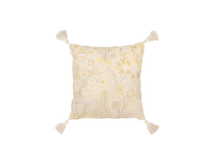 Coussin carré fleurs et flocons en coton jaune clair 45x45x15 cm