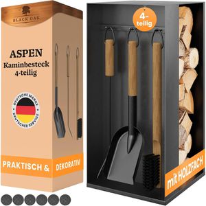 Black-Oak Kaminholzregal Aspen, mit Kaminbesteck, für innen, 4-teilig, aus Metall, 29 x 66 x 29 cm