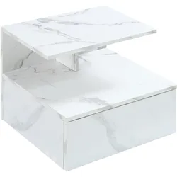 En.Casa, Nachttisch, Nachttisch hängend Amberg mit Schublade Marmoroptik, weiss (40 x 35 x 31 cm)