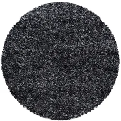 Carpetsale24 Runder Hochflor Teppich Ø 160 cm Anthrazit – Meliertes Design, Weich & Pflegeleicht, Shaggy Teppich mit Jute-Rücken für Wohnzimmer