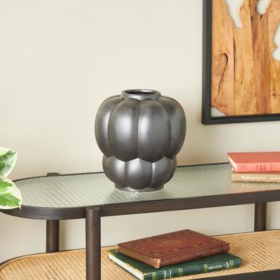ARCILLA ELEMENTAL Black Ceramic Wide Bubble Inspired Vase with Distressed Speckled Texturing