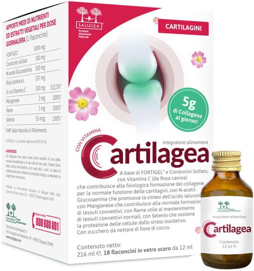 SALUGEA (RELOAD Srl) Salugea, Cartilagea Integratore per Cartilagini, 18 Flaconcini