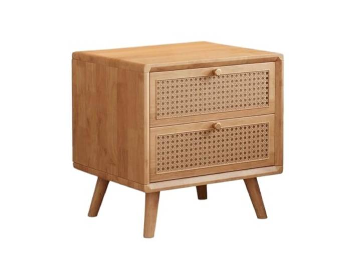 xiuling4568 Nachttisch, Boho-Nachttisch mit Stauraum, Beistelltisch, Seite mit 2 handgefertigten, mit Rattan verzierten Schubladen for kleine Räume, Wohnzimmer, Schlafzimmer(Natural)