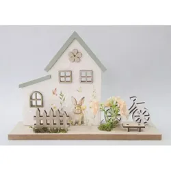 Dekoratives Holzhaus mit Hasenfigur - 24 x 17 cm