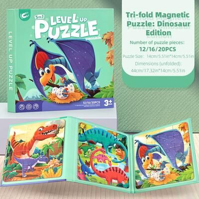 JoyToys Portable Magnetic Puzzle Book For Kids Foldable Travel Puzzle For Kids Educational Jigsaw Toy dinosaur