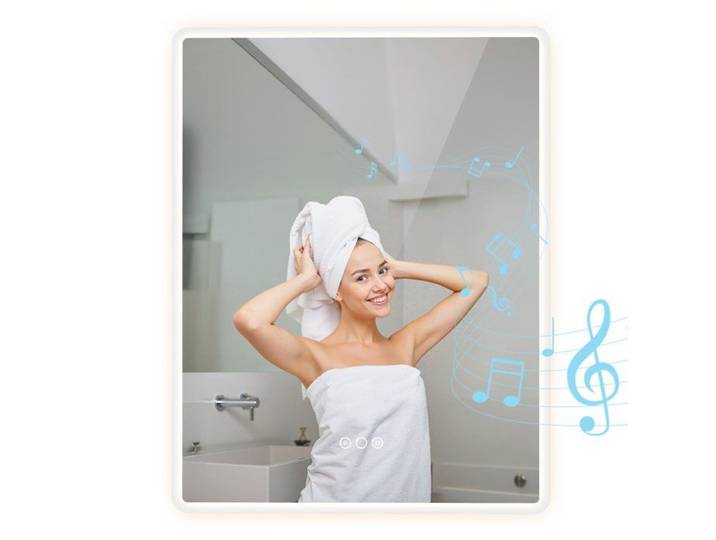 Miroir de salle de bain intelligent avec LED montage flexibles double haut-parleur Bluetooth antibuée luminosité réglable 60x80cm