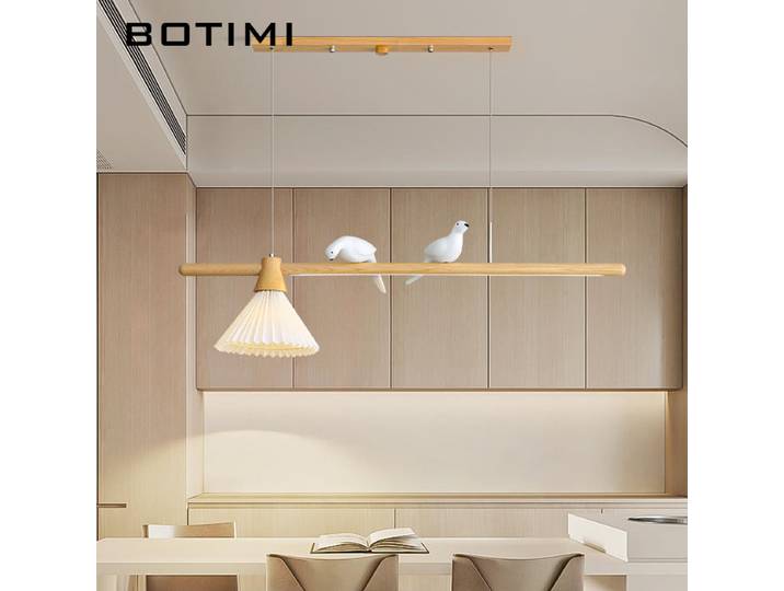 BOTIMI lampes suspendues LED en bois avec oiseaux pour salle à manger fil Lustre bois cuisine Luminaire île Style nordique lampe suspendue
