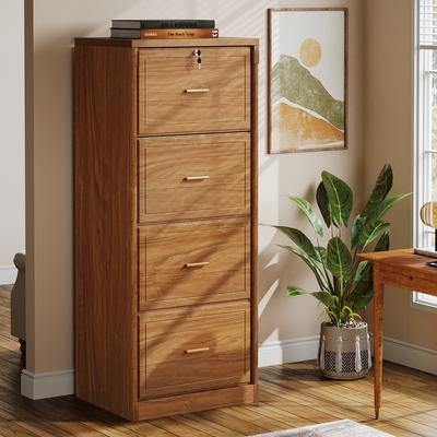 YUZHOU Vertical File Cabinet with 4 Drawers, Lockable Filling Cabinet with Key for Home Office