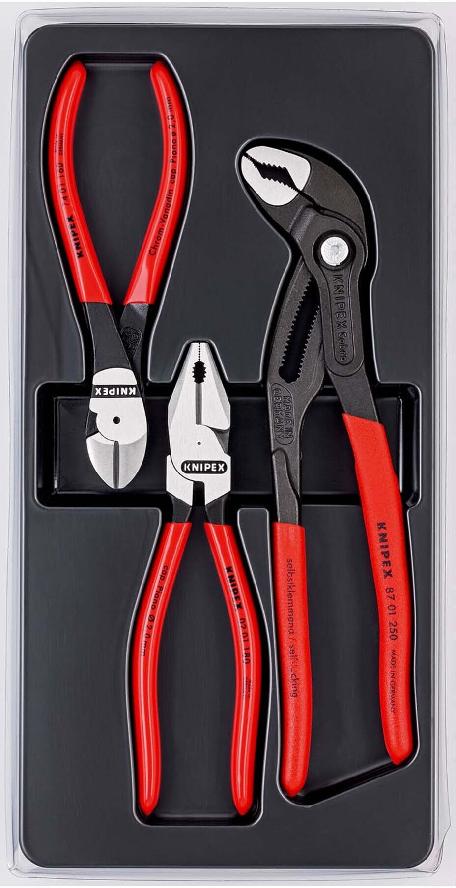 KNIPEX 00 20 10 Kraft-Paket 1x 02 01 180, 1x 87 01 250, 1x 74 01 160 )