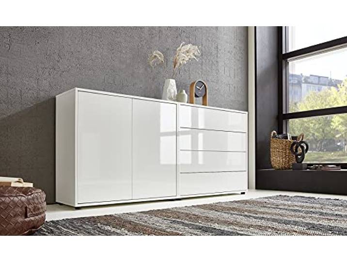 BMG Möbel Sideboard »Mailand Set 3« (Kommode Anrichte Aktenschrank), mit weiß lackierten Hochglanzfronten und hochwertigen Push-to-Open Beschlägen