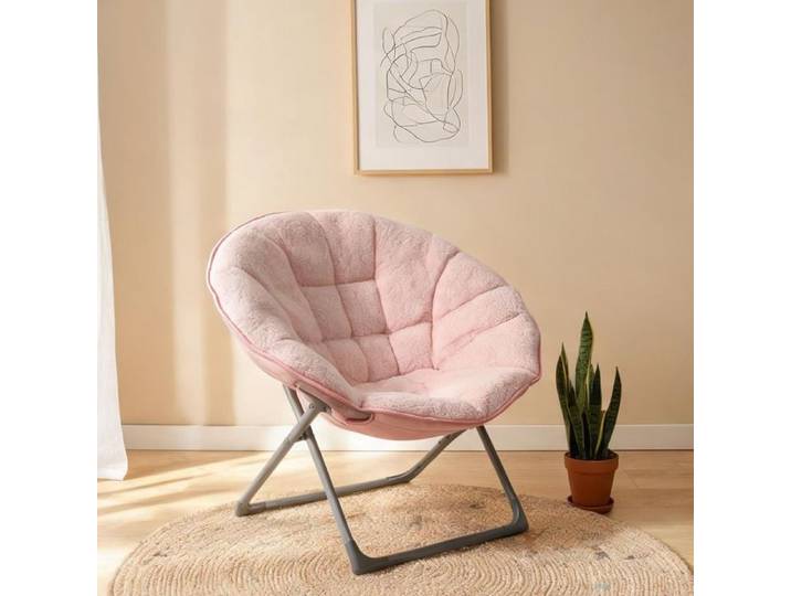 Fauteuil pliant en laine et métal soft pink design lune 80x80x37 cm pour chambre et salon