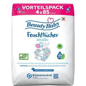 Beauty-Baby Feuchttücher Sensitiv, 340 Tücher, unparfümiert, je 85 Stück, 4 Pack