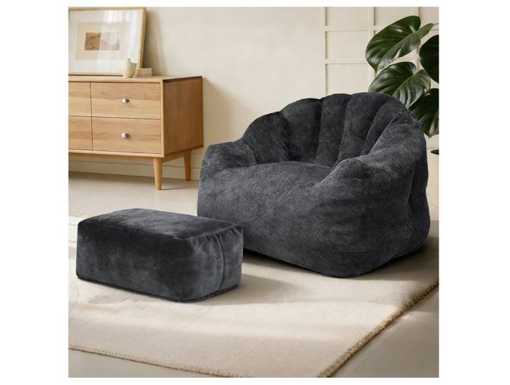 Fauteuil paresseux 1 place noir en flannelette avec ottoman fauteuil de relaxation intérieur