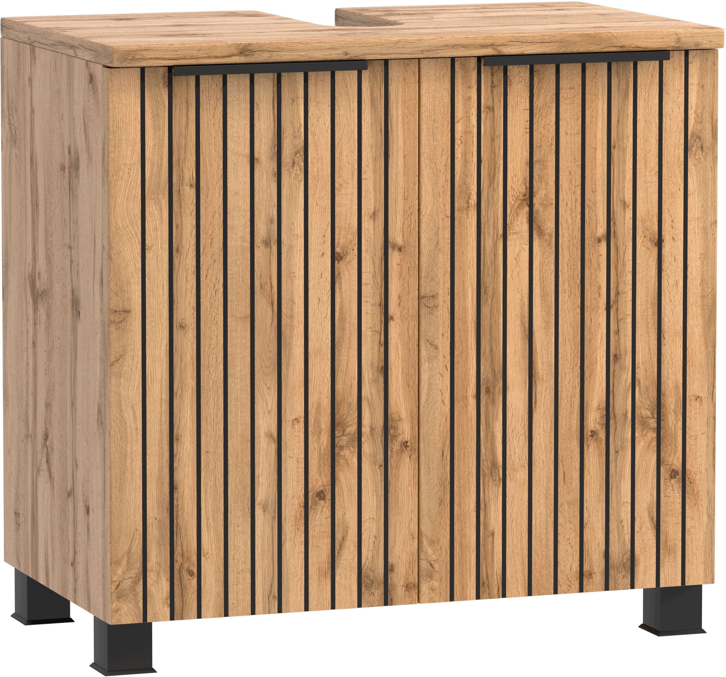 Waschbeckenunterschrank WELLTIME, braun (wotaneiche), B:60cm H:54cm T:35cm, Holzwerkstoff, Schränke, Waschbeckenunterschrank, Welltime, Breite 60 cm, 2-türig, gedämpft wotaneiche wotaneiche, B/H/T: 60cm x 54cm x 35cm