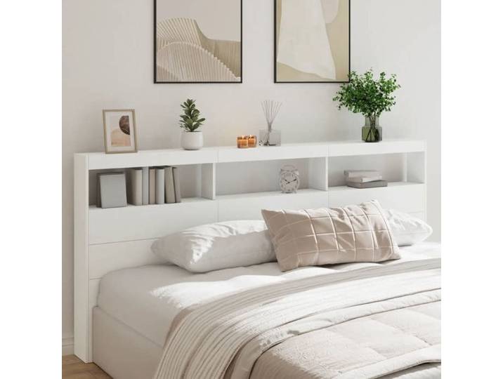 Neuf& 463 Blanc Accessoire de lit - - Armoire tête de lit avec LED blanc 220x17x102 cm - pour chambre（1parcel）