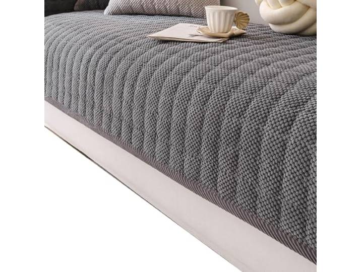 Anti-Rutsch-Sofaüberzug m/Gittermuster, weicher Plüsch,(Grey,110x210cm)