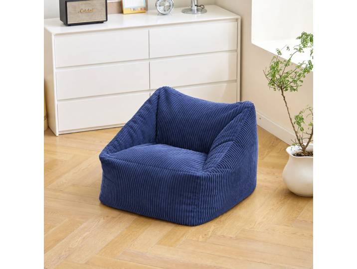 Pouf en velours côtelé bleu