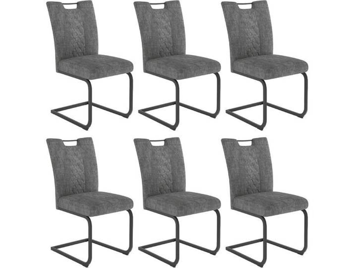 JIEXI Chaises de Salle à Manger Cantilever Lot de 6 Tissu Gris Cadre Métal Noir 45x57x94 cm Style Contemporain