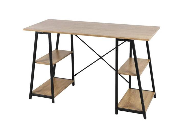 Bureau Architecte en Métal et Bois + 4 étagères - 120 x 50 x H 73 cm - Design Industriel