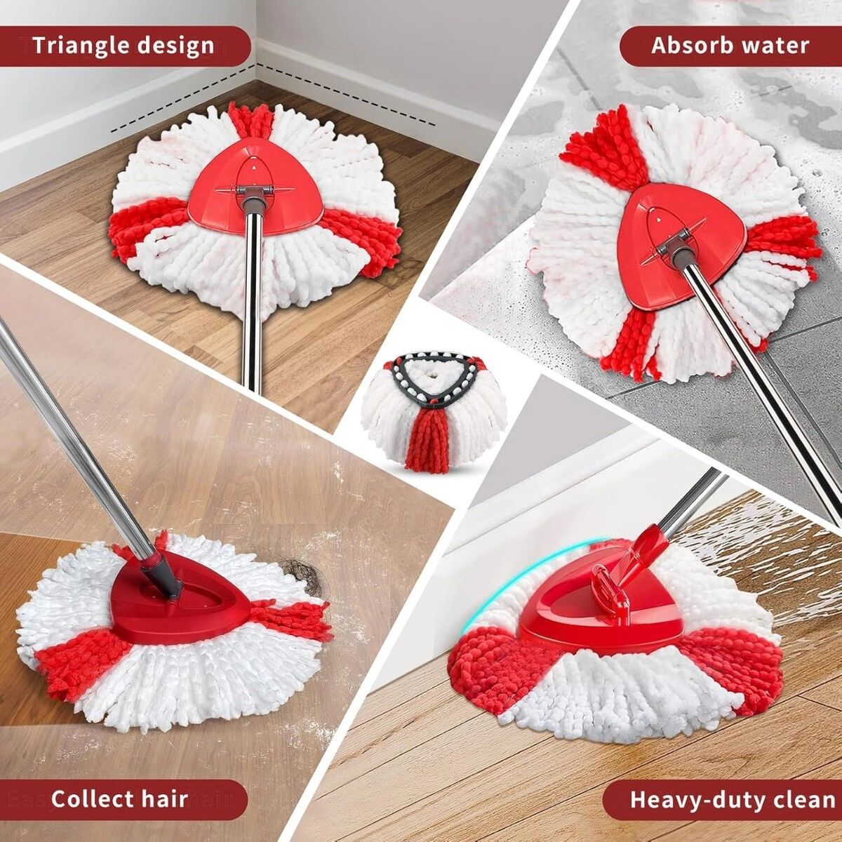 INF Mikrofaser-Moppkopf Ersatz 3er-Pack – kompatibel mit O-Cedar EasyWring RinseClean, Rot/Weiß Mikrofaser-Nachfüllköpfe