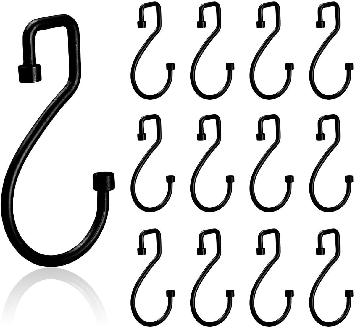Dailygoods Douchegordijnhaken 12 stuks - S-vormige metalen haken - Zwart