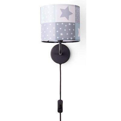 PACO HOME Wandleuchte "Cosmo 345", schwarz, 1, Ø 18cm H: 26,5cm, Leuchten, Kinderlampe Wandlampe Schalter Ø 18cm Sterne Punkte Kabellänge 3m E14, Wandleuchte