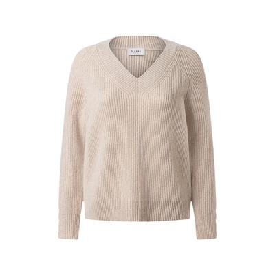 Strickpullover MAERZ MUENCHEN "Maerz Muenchen 332100 Strickpullover Damen Bekleidung", Damen, Gr. 44, beige, 100% Schurwolle, V-Ausschnitt, Pullover Strickpullover