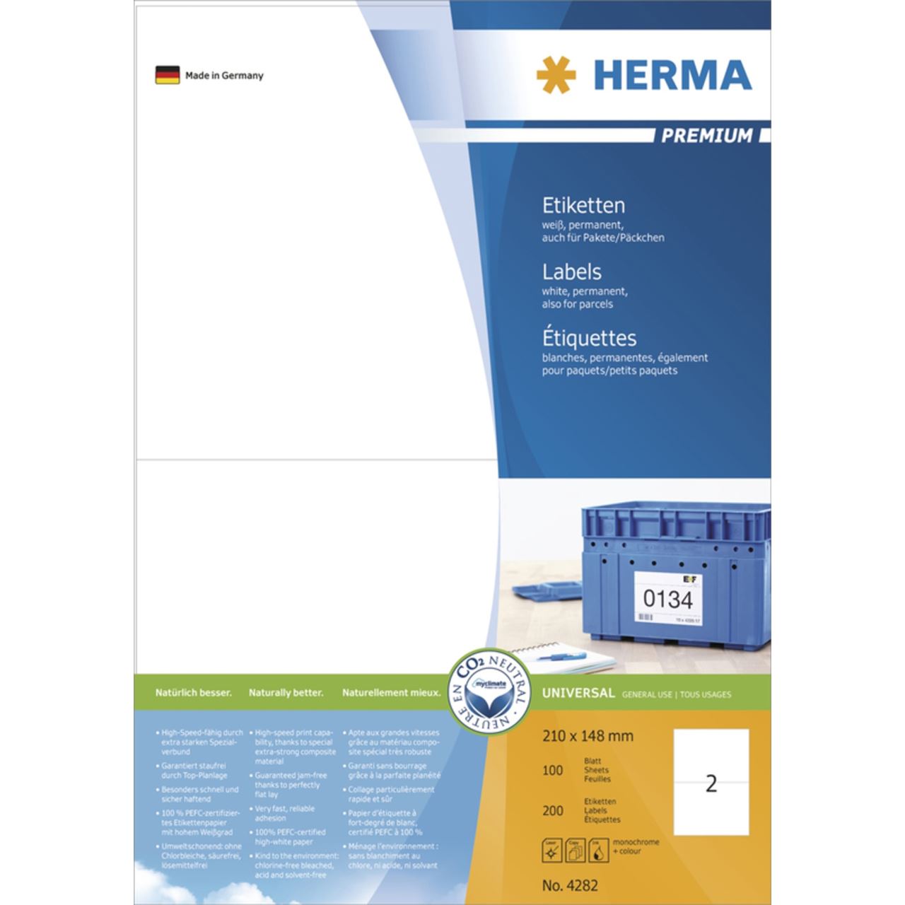 Herma 4282 Premium Universal-Etiketten 21x14.8 cm (100 Blatt (200 Etiketten))