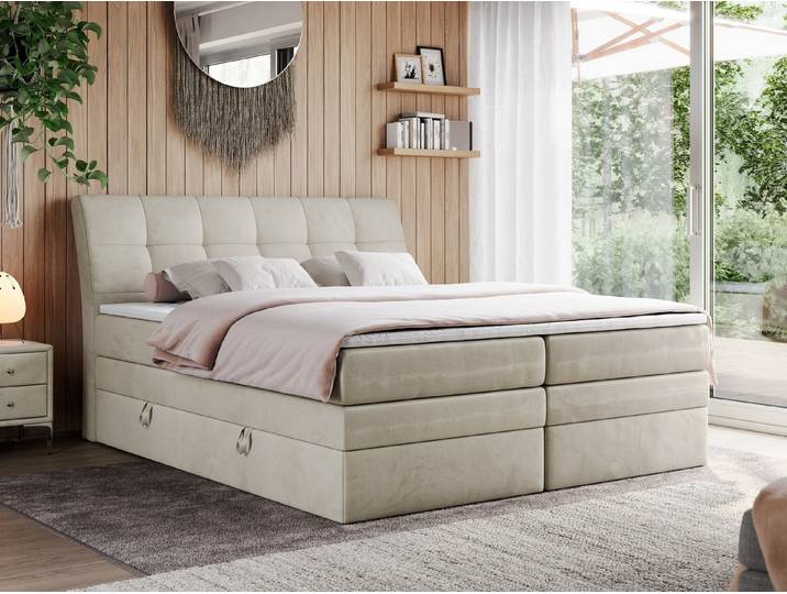 MKS MÖBEL Boxspringbett GOLD 10 KING (Set, zwei Bonell-Matratzen, zwei Multipocket-Matratzen, Topper T25/Visco), Polsterbett mit Bettkasten und fünf Matratzen - Stauraumbett