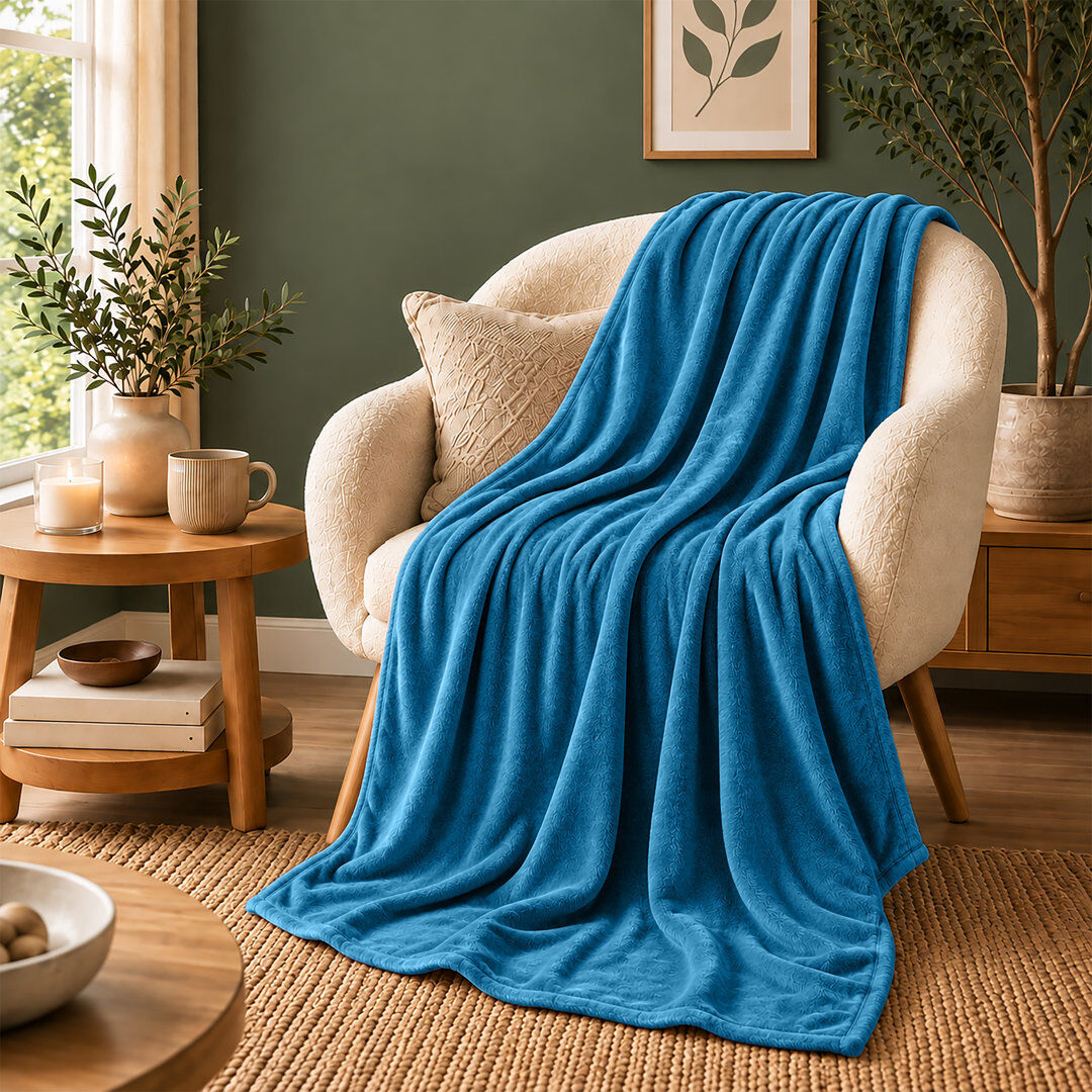 MOONLIGHT BEDDING Ultra-Soft Hotel Quality Reversible Plain Weave Fleece Throw Blanket TEAL S.KING